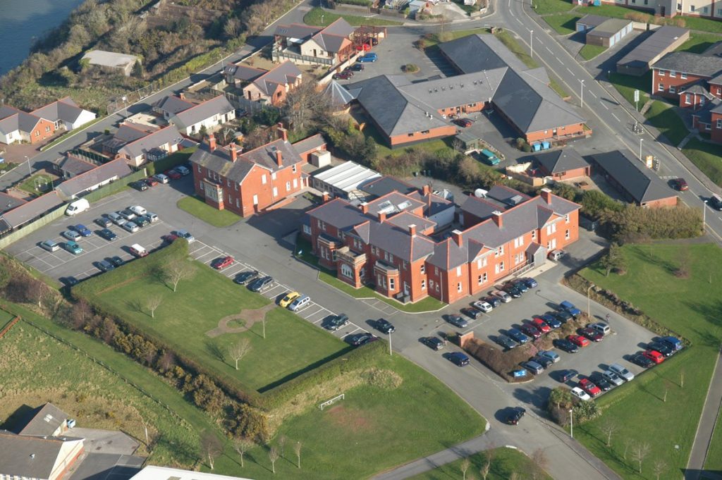 Aerial photograph of the Pembrokeshire Coast National Park Authority's headquarters in Pembroke Dock.