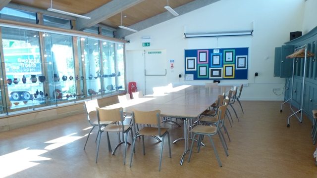 Table and chairs in the Discovery Room in Oriel y Parc