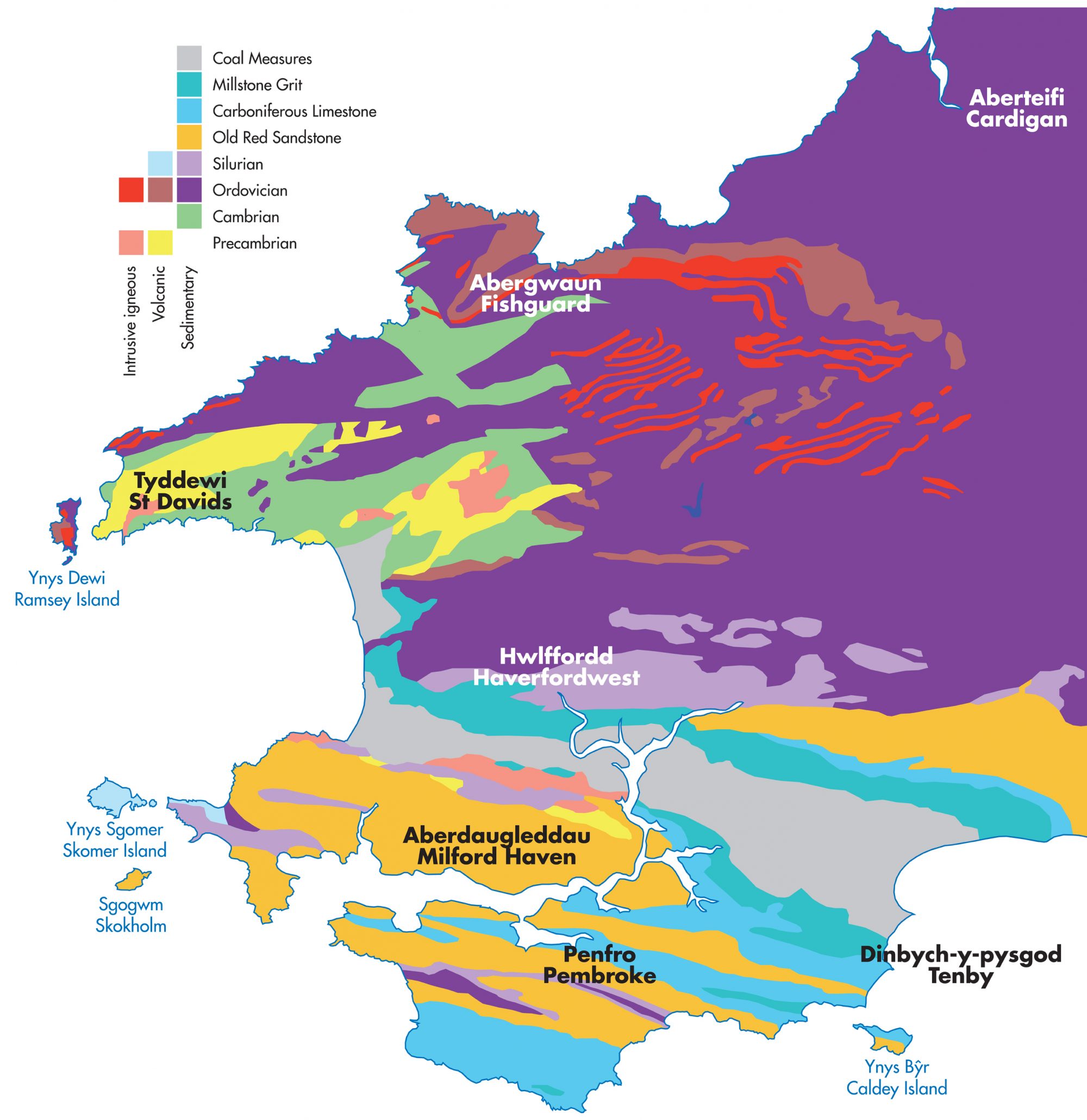 Map showing the Pembrokeshire's diverse geology