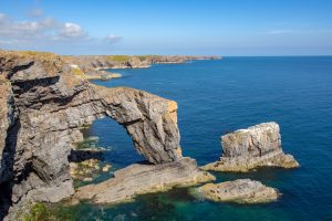 Limestone sea rach known as the Green Bridge of Wales at Castlemartin Firing Range,