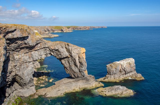 Limestone sea rach known as the Green Bridge of Wales at Castlemartin Firing Range,