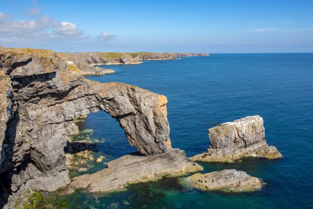 Limestone sea rach known as the Green Bridge of Wales at Castlemartin Firing Range, 