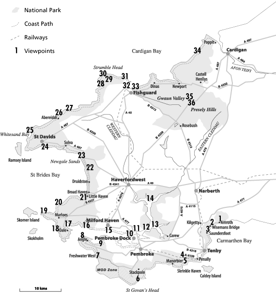 A map of accessible viewpoints in Pembrokeshire Coast National Park