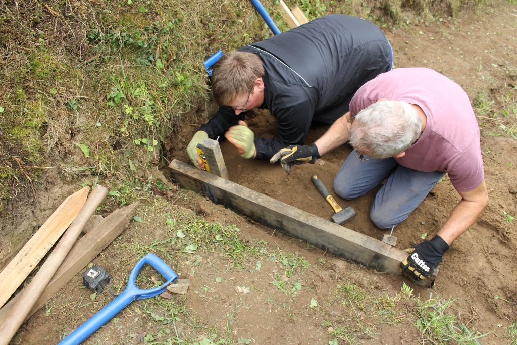 Pathways volunteers installing steps at Solva Harbour, Pembrokeshire Coast National Park, Wales, UK