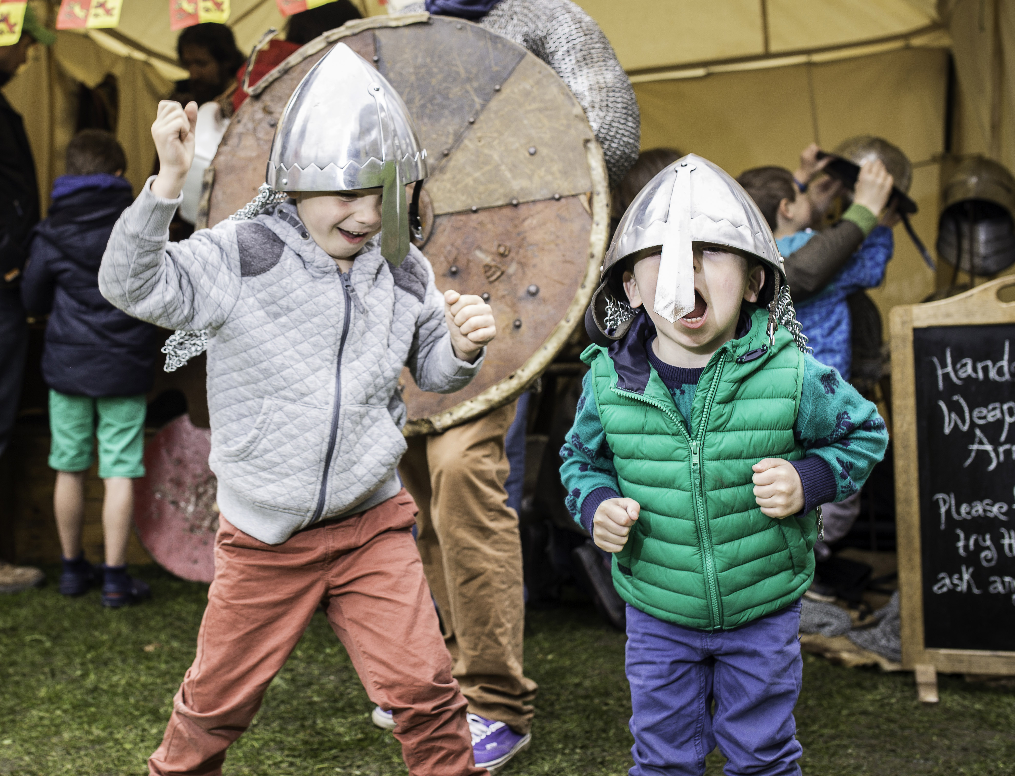 Children dressed as knights at a Carew Castle event.