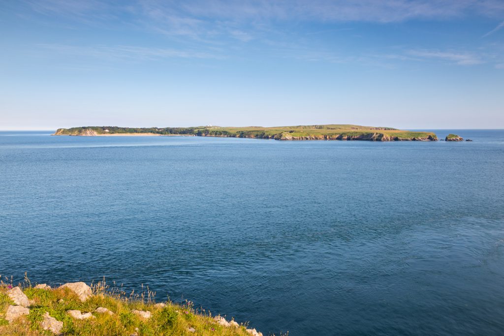 Caldey Island from the mainland at Penally, Pembrokeshire Coast National Park, Wales, UK