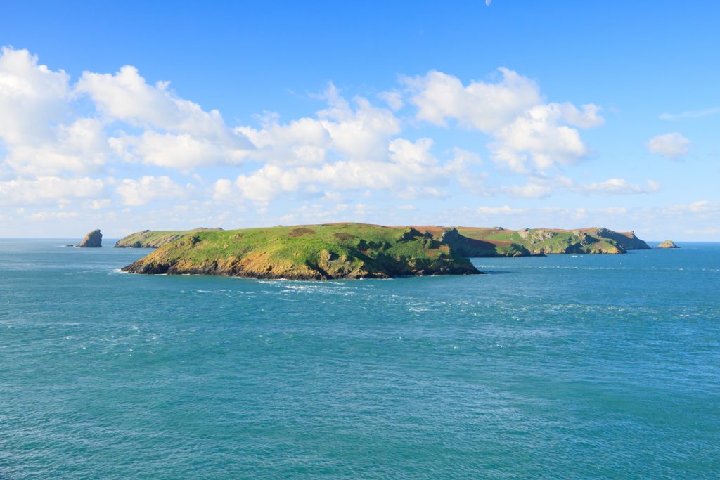 Skomer Island viewed from the mainland, Pembrokeshire Coast National Park, Wales, UK