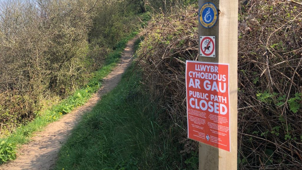 Path closure sign on the Pembrokeshire Coast Path