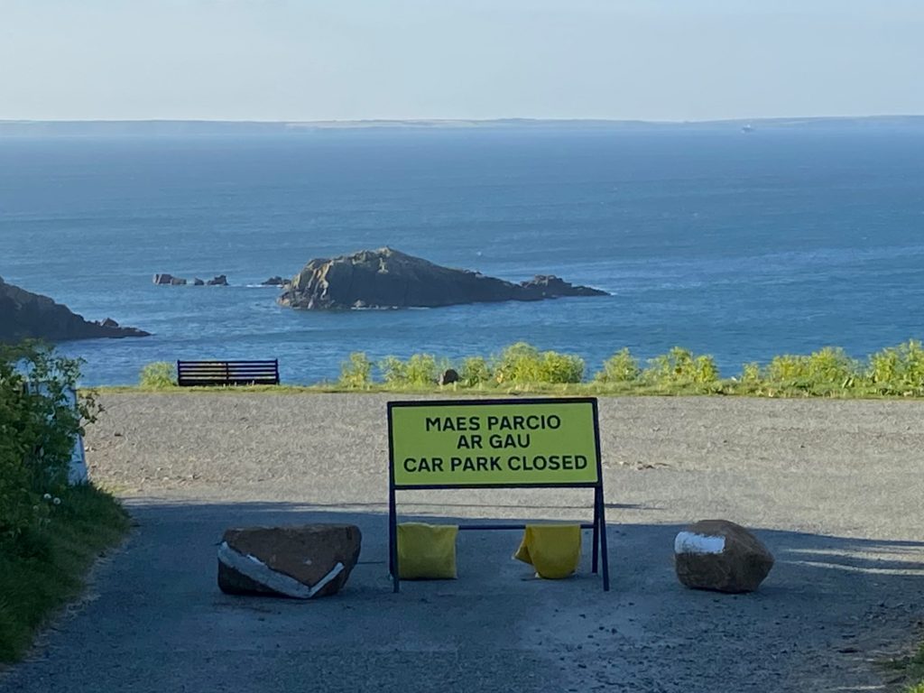 Caerfai Car Park closure sign