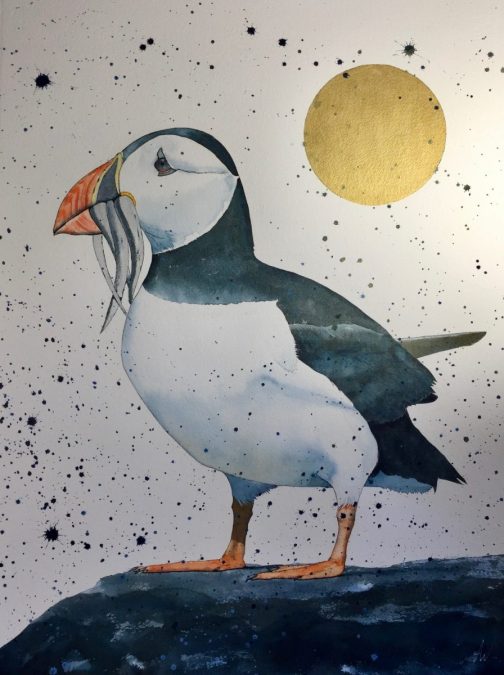 Image of puffin by Anita Woods is a figurative artist inspired by the animals,
