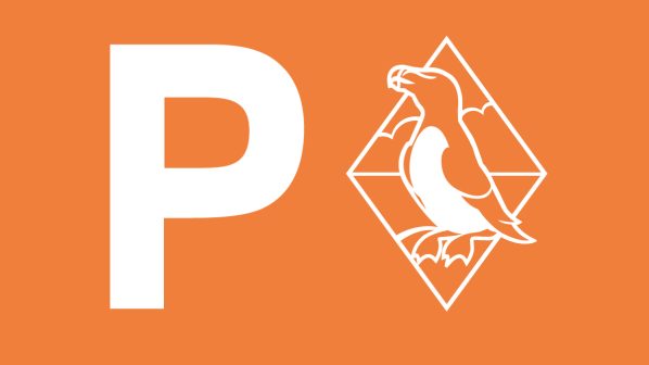 Image featuring the letter P (to signify parking) next to an outline of the Pembrokeshire Coast National Park logo (featuring a razorbill sitting on a rock inside diamond outline.