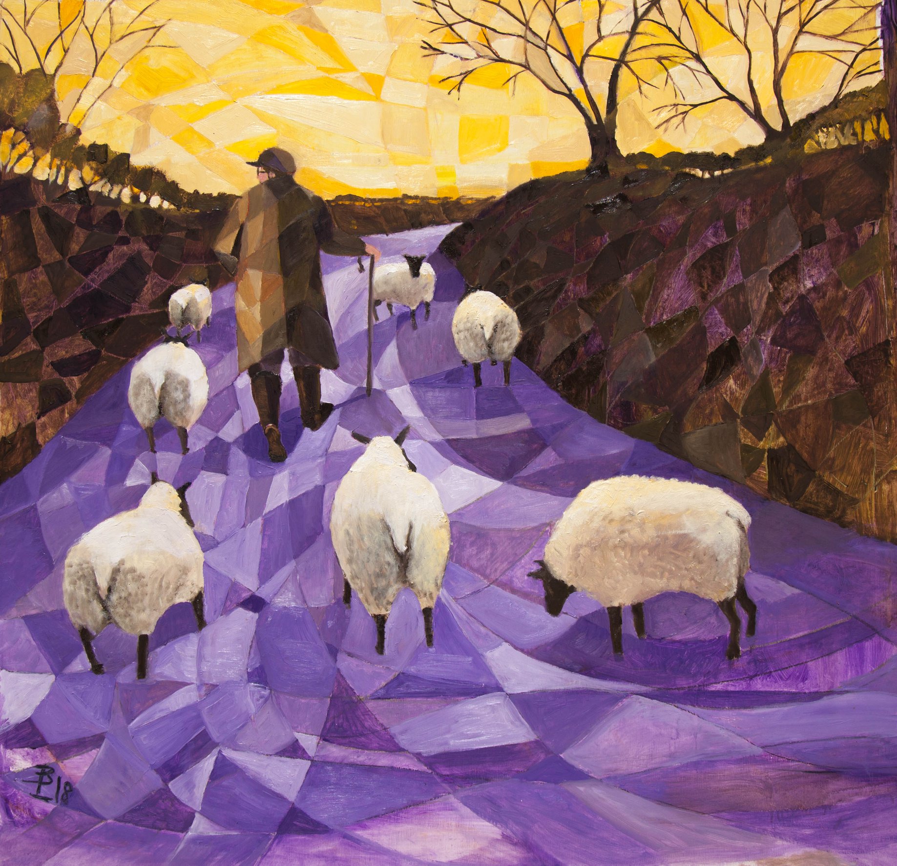 Sheep being led by farmer