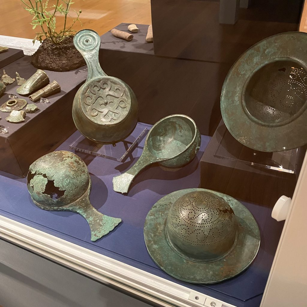 Roman archaeological finds in a museum cabinet