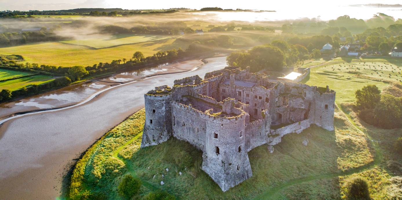 An aerial view of Carew Castle