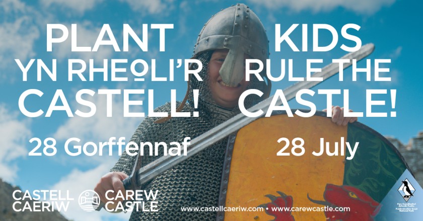 A bilingual poster for the event, featuring a child in armour with a sword and a shield