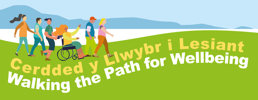 A colourful bilingual banner promoting the Walking the Path for Wellbeing event