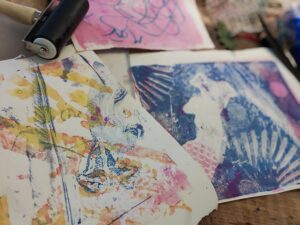 Image of gel plate pieces of art